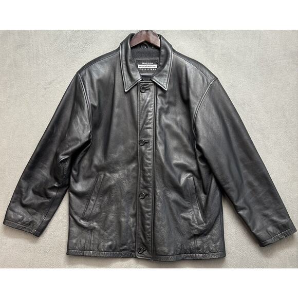 BOSTON OUTFITTERS BLACK LEATHER JACKET MENS SIZE M MEDIUM WOOL LINING BIKER COAT
